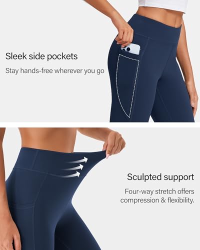 Stelle Women's Fleece Lined Leggings 27'' Thermal Winter Warm High Waisted Workout Yoga Pants with Pocket