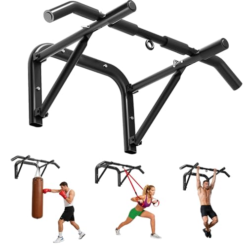 Wall Mounted Pull Up Bar Heavy Duty Steel Chin Up Bar for Home Gym Doorway Wall Installation Multi-Function Upper Body Wor...