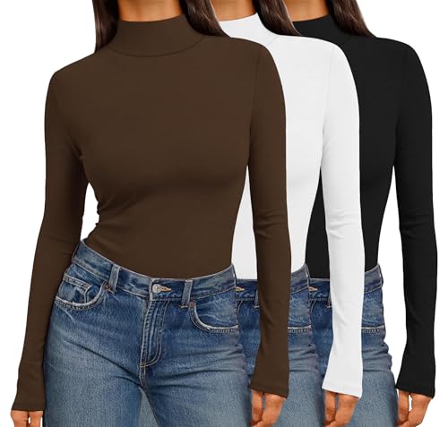 Ekouaer 3 Pack Womens Mock Turtleneck Tops Long Sleeve Shirts Slim Fit Fall Fashion Thermal Underwear Basic Winter Clothing