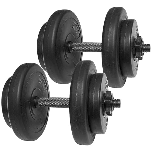 BalanceFrom 40 Pounds Vinyl Coated Dumbbell Set for Home Gym, Black – Cement Weight Plates with 14-Inch Contoured Handles ...