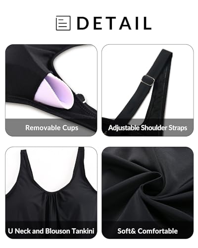 Aqua Eve Two Piece Women's Tankini Swimsuits Blouson Swim Tank Top with Shorts Modest Bathing Suits