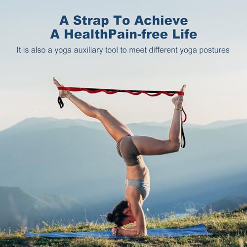 Durable Non-Elastic Stretch Strap for Physical Therapy and Yoga, 10 Loops Stretching Band for Pilates, Flexibility, Exerci...
