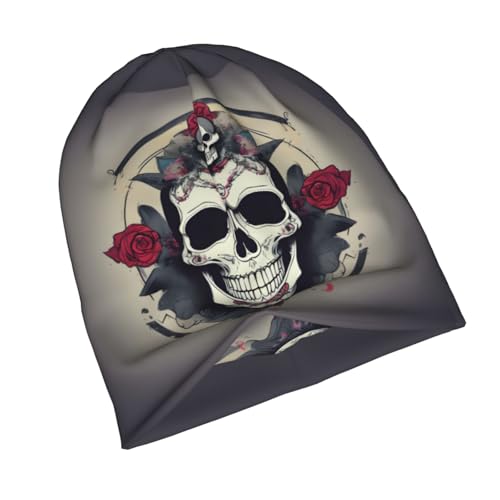 YANYU Skull Yoga Print Soft Beanie Hat for Men Women Warm Fashion Cap for Jogging Cycling Gift Outdoor Use Black