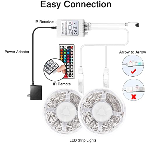 DAYBETTER Led Lights Color Changing Led Strip Lights with Remote Controller 60 ft, 2 Rolls of 30 ft Led Lighting for Bedro...