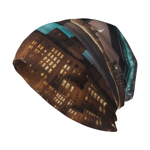 New York Manhattan Bridge Night Print Soft Beanie Hat for Men Women Warm Fashion Cap for Jogging Cycling Gift Outdoor Use ...