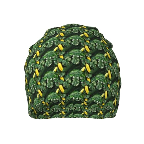 sackhg Banana and Palm Print Winter Beanie Hat Men Women Soft Lightweight Thermal Cap for Outdoor Skiing Wear Black