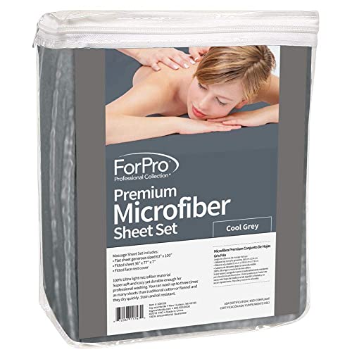 ForPro Professional Collection Premium Microfiber 3-Piece Massage Sheet Set, Cool Grey, Ultra-Light, Stain, and Wrinkle-Re...
