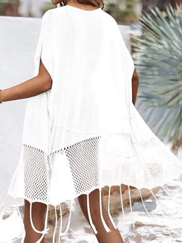 BreathSunny Womens Crochet Knit Swimsuit Coverup Beach Cardigan Summer 2025 Tie Front Tassel Bathing Suit Cover Up Kimono