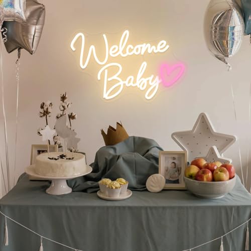 Welcome Baby Neon Sign, Dimmable Switch Welcome Led Signs for Wall Backdrop Decor, Warm White Neon Light Up Sign for Baby ...