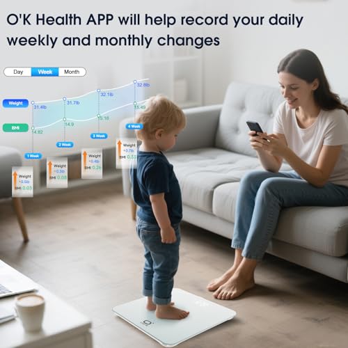 O'CARE Smart Scale for Body Weight and BMI Weighing,High Accuracy Digital Bathroom Scale with LED Large Display,Smart APP ...