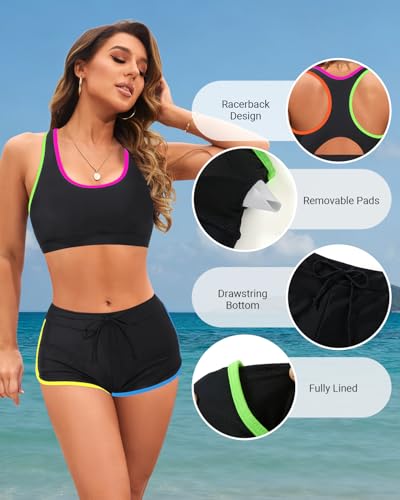 Tempt Me Women Two Piece Sports Bikini Athletic Swimsuits Racerback Crop Top with Boy Shorts Bathing Suits for Girls Vests