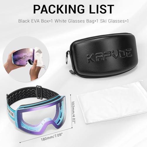 KAPVOE Photochromic Ski Goggles Snowboard OTG Snow Glasses Magnetic Lens Men Women UV400 Protection Anti fog skating K718
