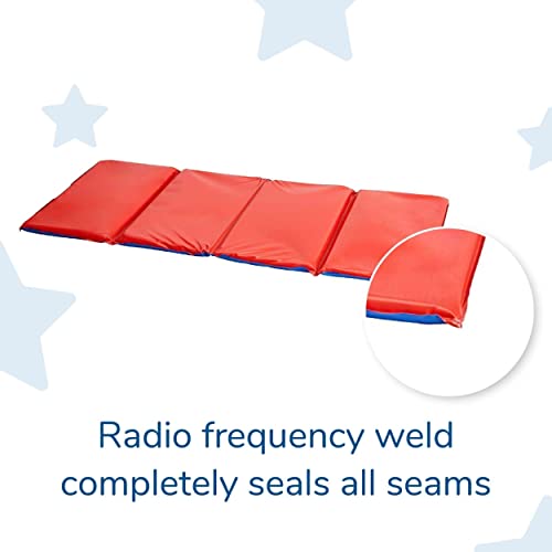 Children's Factory Angels 2" Thick Toddler Nap Mat, Red-Blue, 4 Section Waterproof Sleeping Mat for use in Preschools and ...