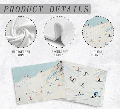NOQL Winter Skiing Skier Kitchen Towels and Dishcloths Set of 2, Ski Skiing Gifts for Skiers, Ski Christmas Ornaments Deco...