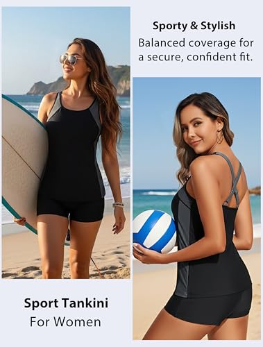Daci Women 2 Piece Tankini Swimsuit - 2025 Tummy Control Sporty Bathing Suit Color Block Swim Tank Top with Boy Shorts
