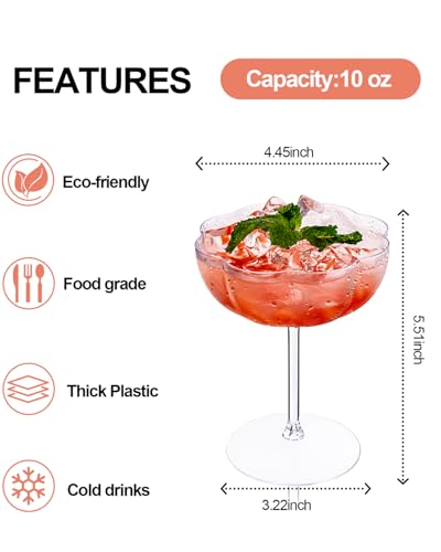 Ciaell 12PCS Plastic Martini Glasses - 10 Oz Elegant Disposable Cocktail Glasses for Champagne Wine Wedding Party Annivers...