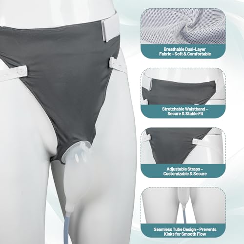 Wearable Urine Collector with Reusable Silicone Urine Pouch Breathable Fixing Pants 2000ml and 1000ml Urinary Drainage Bag...