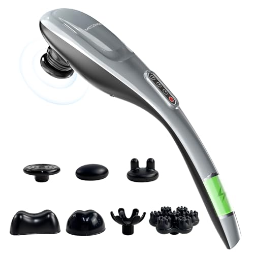 MEGAWISE Handheld Back Massager | Deep Tissue Percussion Massage for Back, Neck, Shoulders, Waist and Legs (Cordless Silver)
