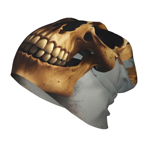 Bkdogkt Sunflower Halloween Skull Print Beanie Hat Soft Thermal Cap Winter Headwear for Cold Indoor Outdoor Activities Black