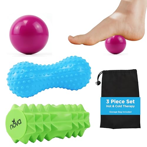 NOVA 3-in-1 Hot and Cold Massage Roller Set - Foot Roller, Gel Ball, and Peanut Roller for Plantar Fasciitis, Back Pain, T...