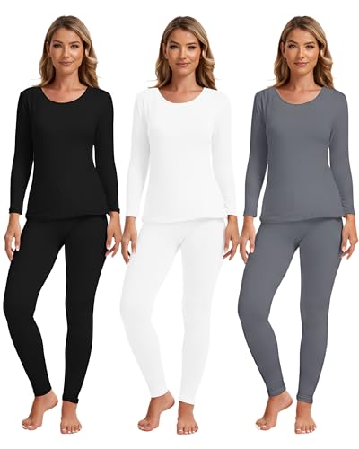 Patelai 3 Sets Thermal Underwear for Women with Fleece Lined Long Underwear Women Base Layer Cold Weather