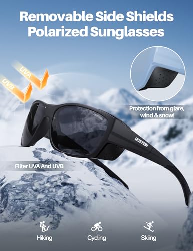 DEAFRAIN Sport Polarized Sunglasses for Men Women with Removable Side Shield for Hiking Skiing Climbing Glasses UV Protection
