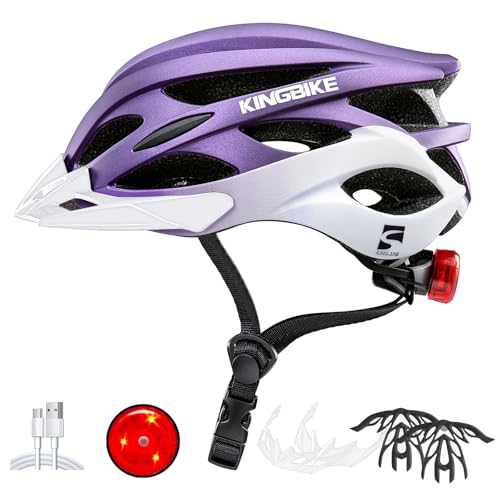 KINGBIKE Bike Helmet for Adult Men Women Youth Road Commute Mountain Cycling Helmets with USB Rechargeable Light Replaceab...