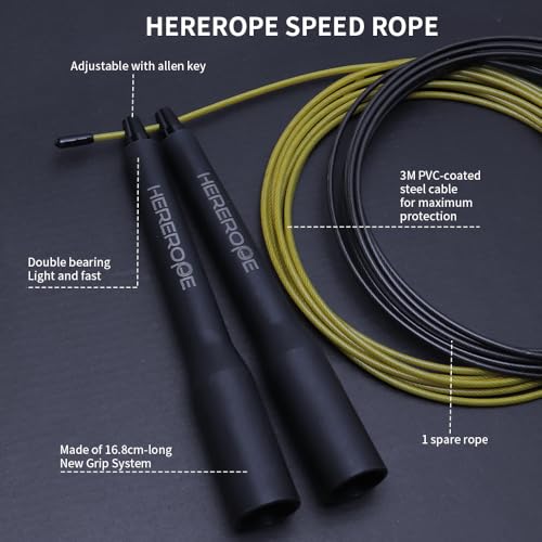 Speed Jump Rope for Men Women, Hererope Speed Rope With Dual Bearing System, 2 Cables, Adjustable Jump Rope for Boxing, Cr...