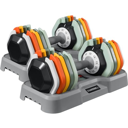 AOTOB 25/55 LBS Adjustable Dumbbell Set, Anti-Slip Fast Adjusting with Turning Handle, Adjustment for Men and Women, Weigh...