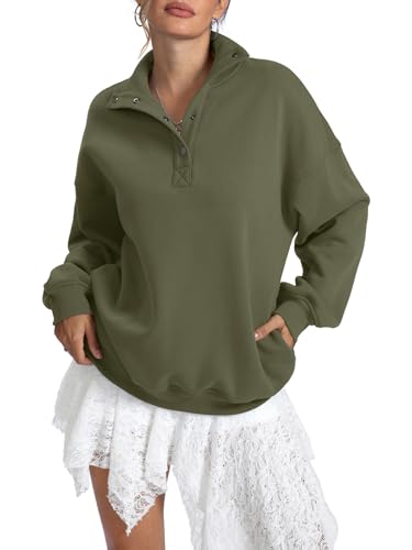 EasyGala Womens Fleece Sweatshirts Oversized Henley Neck Long Sleeve Button Pullover Tops Trendy Outfits Clothes 2026