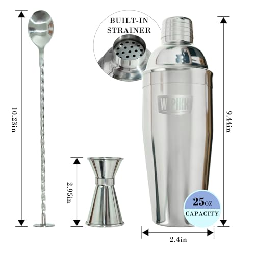 Wepikk Stainless Steel Cocktail Shaker Set, 24oz/750ml Bartender Kit Includes Strainer and Stir Stick for Home, Bar, Part...