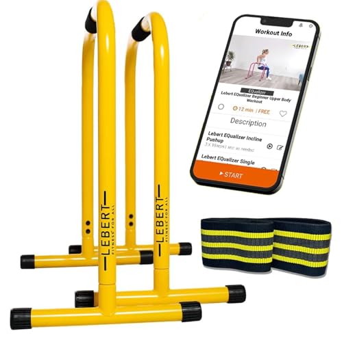 Lebert EQualizer Total Body Strengthener – Portable Dip Station for Full Bodyweight Training – Includes Hip Resistance Ban...