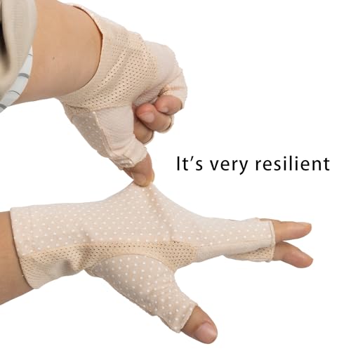 Bawnhaw Cotton Fingerless Driving Gloves for Women Men, Mesh Nonslip UV-Protection Summer Gloves for Nail Manicure, Cycling