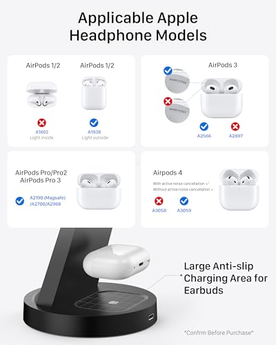 Anlmz 3 in 1 Charging Station for iPhone, Wireless Charger for iPhone 17 16e 16 15 14 13 12 11 X Pro Max & Apple Watch - W...