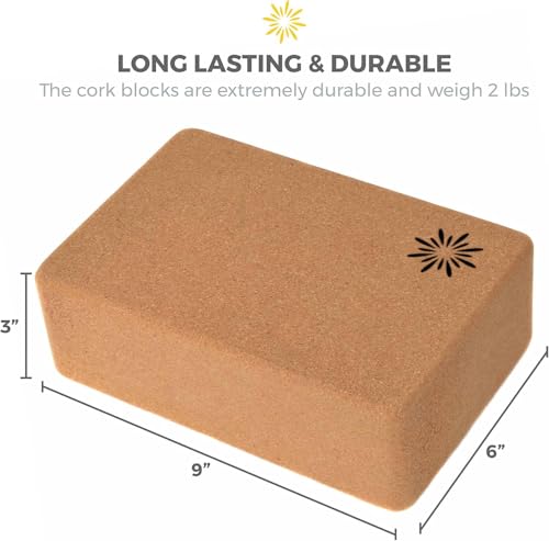 Sunshine Yoga 3" Cork Yoga Block, 6 Pack Bulk Yoga Blocks, Firm and Supportive Yoga Brick for Stretching, Pilates, and Wor...