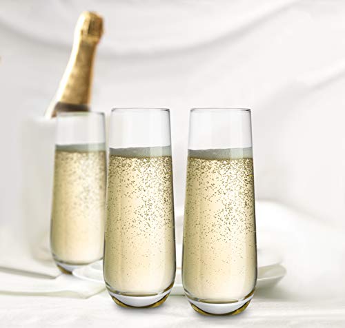 KooK Champagne Flutes, Champagne Glasses, Mimosa Glasses, Stemless Champagne Flutes, Set of 8, 9.4oz, Rose, Prosecco, for ...