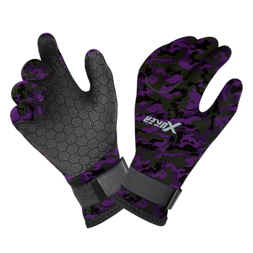 XUKER Neoprene Water Gloves, Winter Fleece-Lined 3mm Five Finger Warm Wetsuit Winter Gloves for Scuba Diving Snorkeling Su...