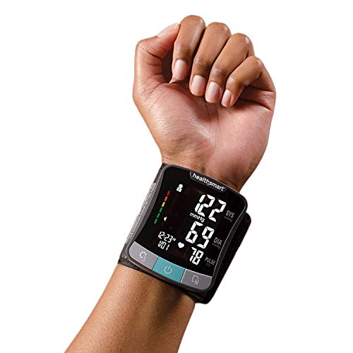 HealthSmart Digital Premium Wrist Blood Pressure Monitor with Cuff That Measures Pulse Heartbeat and High or Low BP, 120 R...