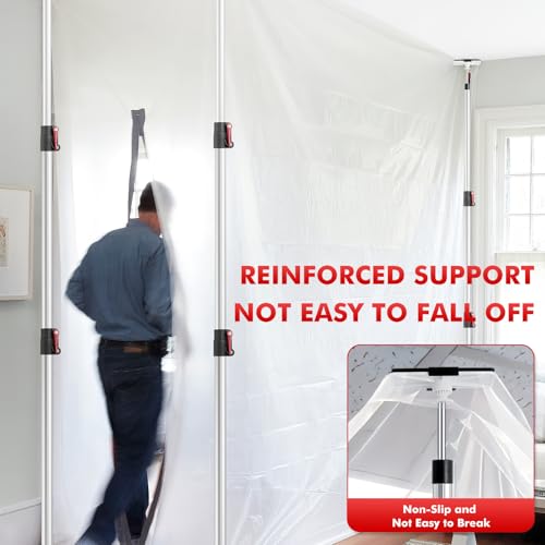 10FT Dust Barrier Poles 4 Pack withCarry Bag, Stainless Steel Retractable Zipper Wall Poles Kit for Renovation, Remodeling...