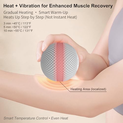 JIEJUNJIE Vibrating Massage Ball with Heat, 7 Modes, Memory, Myofascial Release, Deep Tissue Muscle Recovery Ball for Trig...