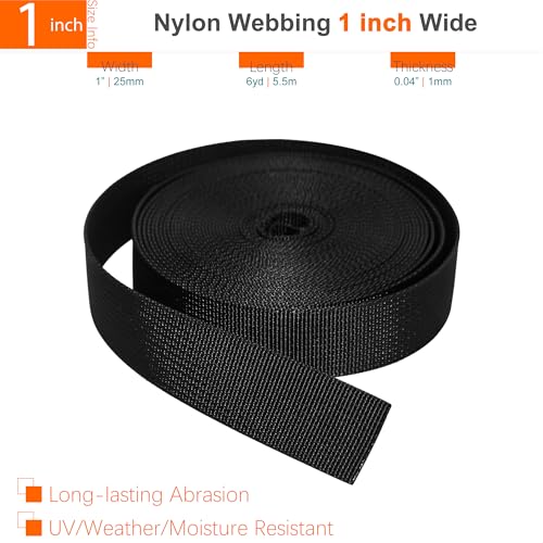 1" Straps and Buckles Set: 6 yard Nylon Webbing 1 inch (25 mm) Wide, 6 pack Side Release Buckle, 12 pcs Tri-Glide Sliders,...