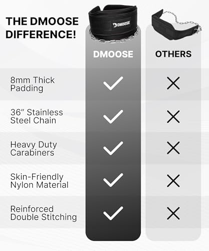 DMoose Fitness Dip Belt for Weight Lifting, Pullup, Squats & Dips - 36" Robust Steel Chain, Comfortable Neoprene Padding S...