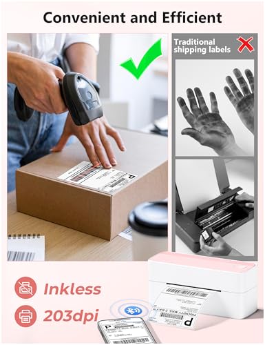 Phomemo Bluetooth Thermal Label Printer, 241BT 4X6 Wireless Shipping Label Printer for Small Business, Pink Labels Printer...