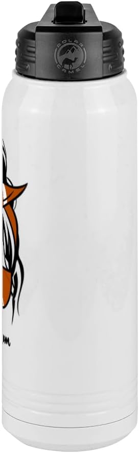 Football Mom Water Bottle, Messy Bun, White 30 oz Polar Camel with Straw Lid, Stainless Steel, Vacuum Insulated