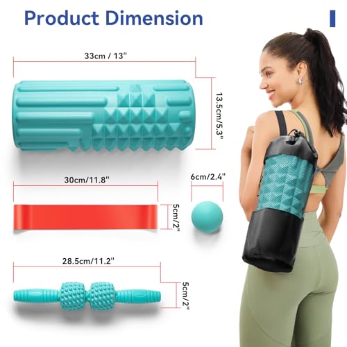 5 in 1 Foam Roller Set - Back Roller Foam, Massage Roller Stick, Massage Ball, Resistance Band for Physical Therapy & Deep...