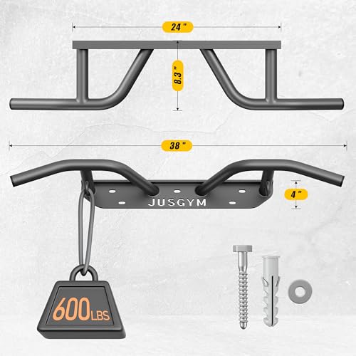 Jusgym Wall Mounted Pull Up Bar - Heavy Duty Chin Up Bar, Pull-Up Bar Support Beam or Joist Mounted, Multifunctional Fitne...