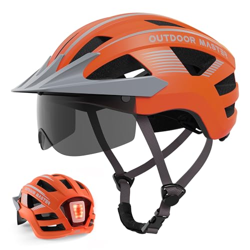 OutdoorMaster Adult Bike Helmet - Bicycle Helmet with Rechargeable Rear LED Light, Detachable Magnetic Goggles, Removable ...