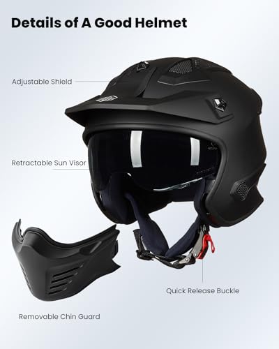 ILM Open Face Motorcycle 3/4 Half Helmet for Dirt Bike Moped ATV UTV Motocross Electric Cruiser Scooter DOT Model 726X(Mat...