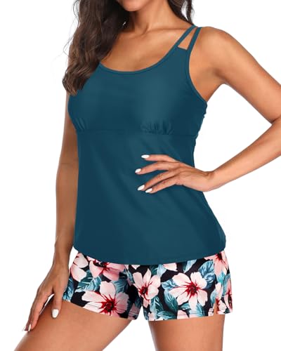 Tempt Me Two Piece Tankini Swimsuits for Women Tummy Control Bathing Suit with Shorts Athletic Two Side Pockets Swimwear