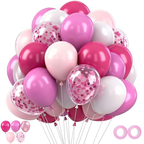 50PCS Metallic Pink Balloons Birthday Decorations, 12inch Hot Pink Latex Balloon, Supplies Perfect for Birthday Party, Fri...